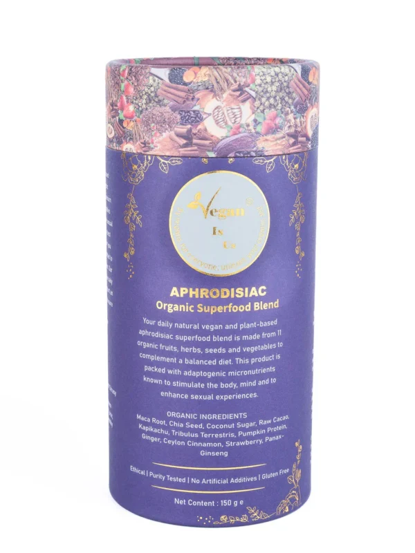 Aphrodisiac Organic Superfood Blend – A plant-based, vegan-friendly powder designed to naturally boost libido, enhance vitality, and support overall wellness.