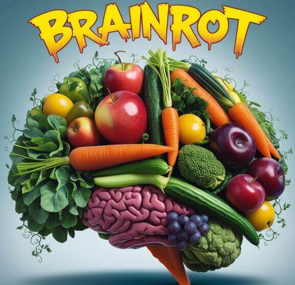 Image of fruits in a brain shape with the caption Brainrot